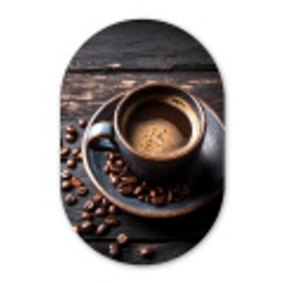 Kop - Koffie - Hout - Bonen Wandcirkel Ovaal Glas middel -3d