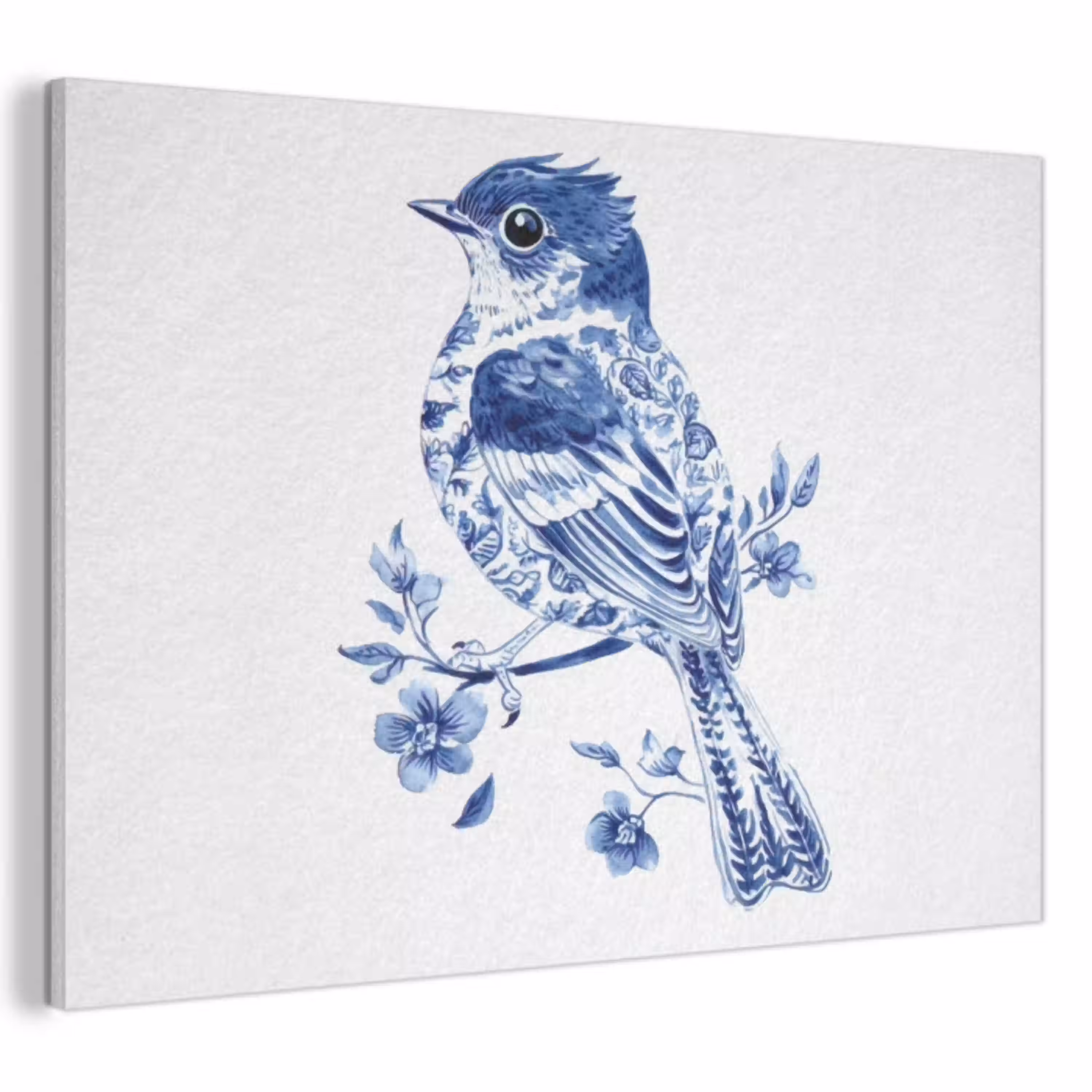 Vogel - Delfts blauw - Illustratie - Bloemen PET vilt klein -3d