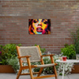 Vrouw - Gezicht - Kleurrijk Tuinposter op houten frame 2 cm dik klein -sfeer3