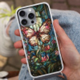 Vlinder - Roze - Bloemen - Bladeren Hoesje iPhone 16 Pro Max met koord klein -sfeer3