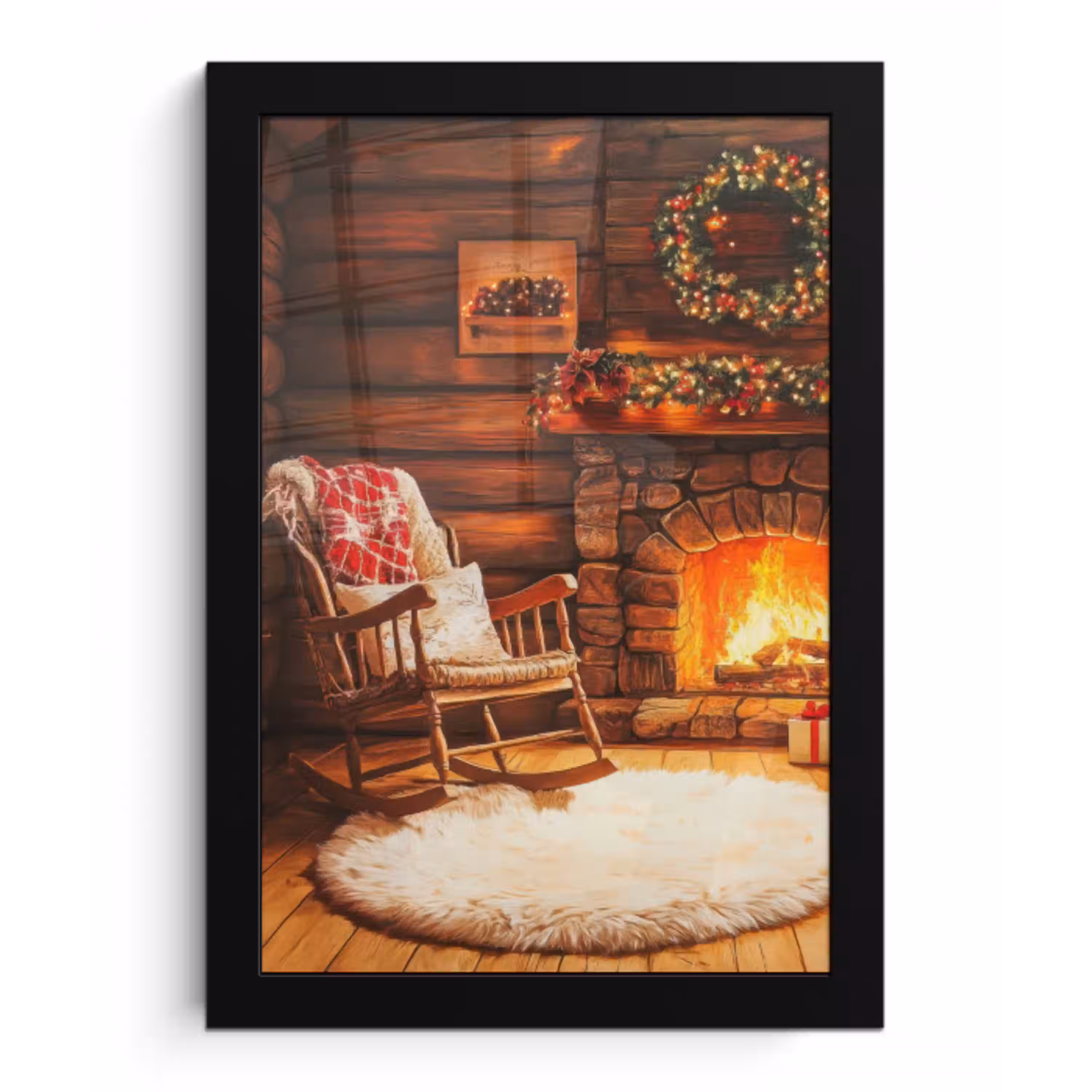 Winter - Kerst - Huis - Openhaard fotolijst zwart zonder passe partout klein -3d