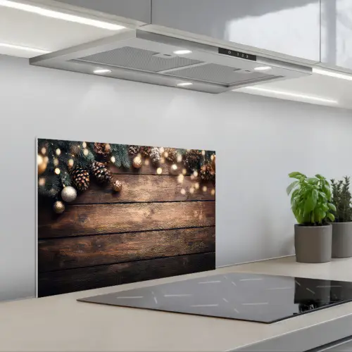 Kerstdecoratie - Houten - Dennenappel - Bruin keuken achterwand spatscherm klein -3d_schuin