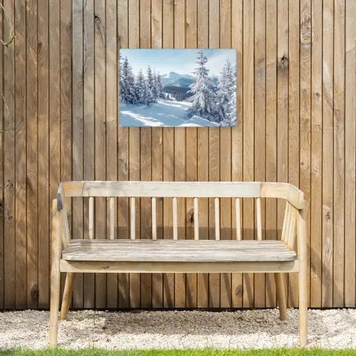 Winterlandschap - Natuur - Berg - Bomen - Sneeuw Tuinposter op houten frame 2 cm dik klein -sfeer4