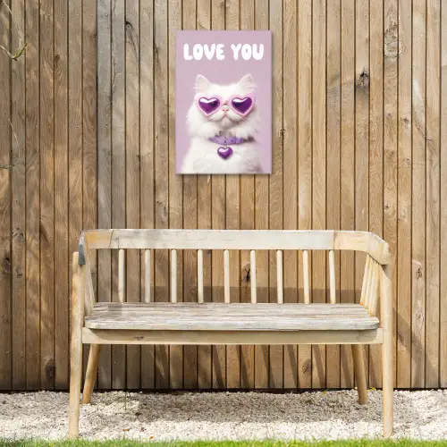 Kat - Love - Paars - Valentijn Tuinposter op houten frame 2 cm dik klein -sfeer4