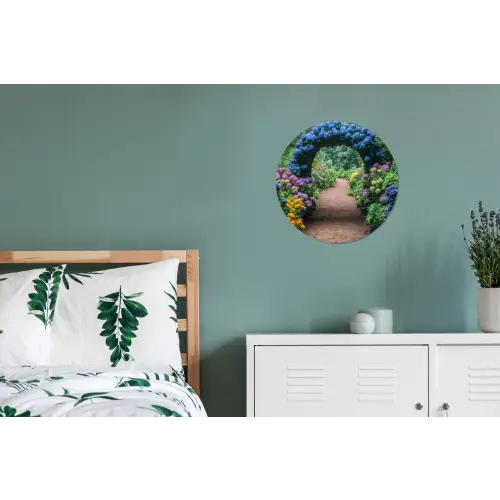 Doorkijk - Bloemen - Hortensia - Pad Wandcirkel aluminium klein -slaapkamer