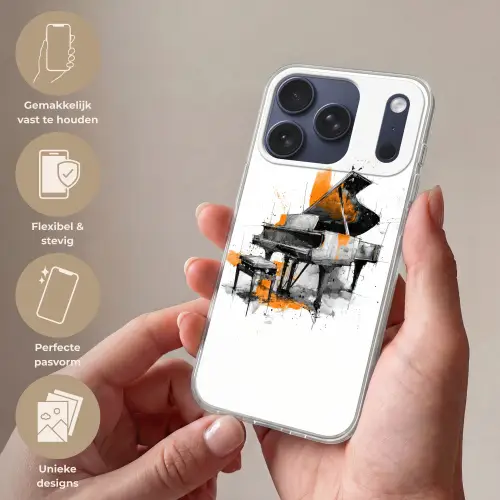 Piano - Oranje - Zwart - schets lijnen Telefoonhoesje iPhone 17 Pro klein -sfeer3_NL