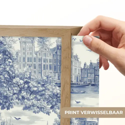 Huizen - Bomen - Water - Vogels - Blauw Light Box met batterij (Wandlamp) middel 907 -USP_websiteprintNL