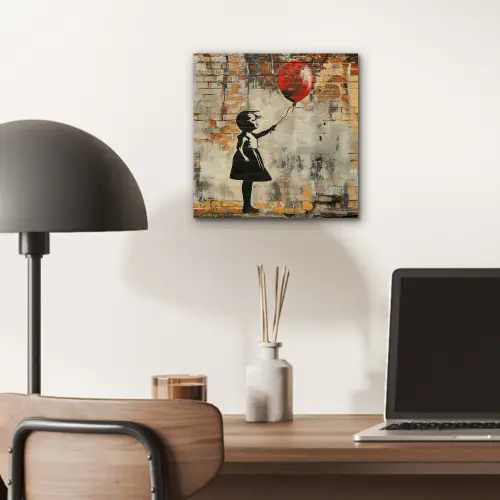Graffiti - Banksy - Meisje - Street art aluminium wit klein -sfeer5