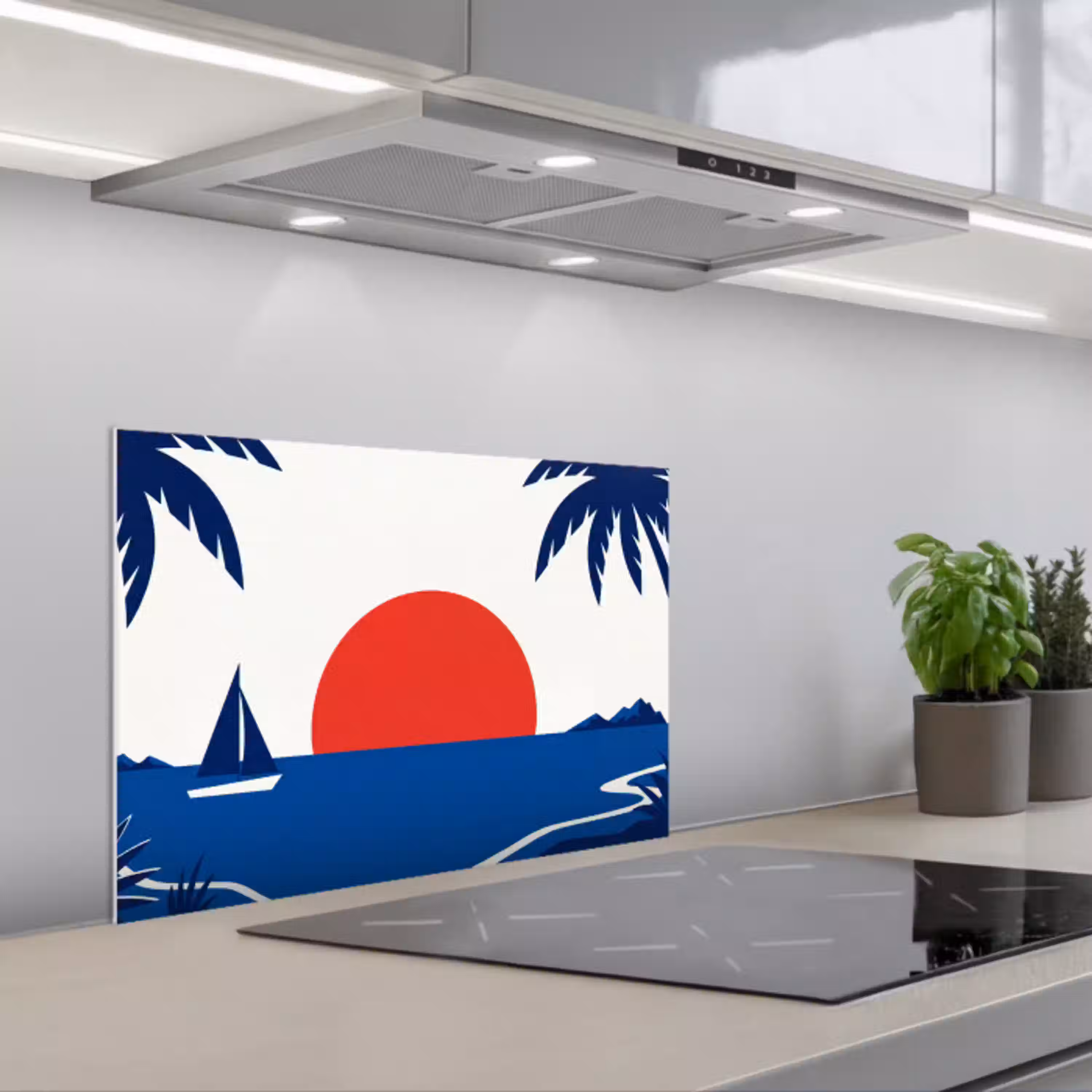 Zonsondergang - Zee - Palmboom - Tropisch - Modern keuken achterwand spatscherm klein -3d_schuin