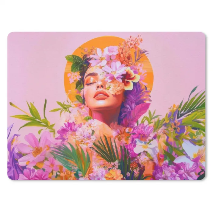 Vrouw - Abstract - Cirkel - Bloemen muismat rubber klein -3d