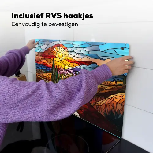 Mozaïek - Zon - Landschap - Dorp Inductie beschemer met haakjes klein -ky-ophangen-nl