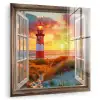 Doorkijk - Raam - Vuurtoren - Zonsondergang - Strand plexiglas 5mm klein -zzzproduct_nieuw