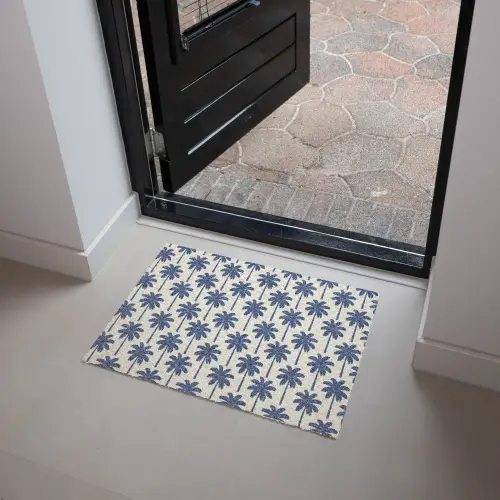 Symmetrisch - Palm - Blauw Deurmat klein 898 -sfeer5