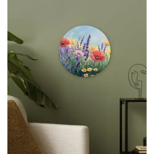 Weide - Bloemen - Kleurrijk Wandcirkel kunststof plaat 5mm dik klein -sfeer3