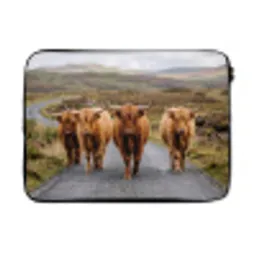 Schotse Hooglanders - Weg - Landschap - Kudde laptophoes neopreen klein -3d