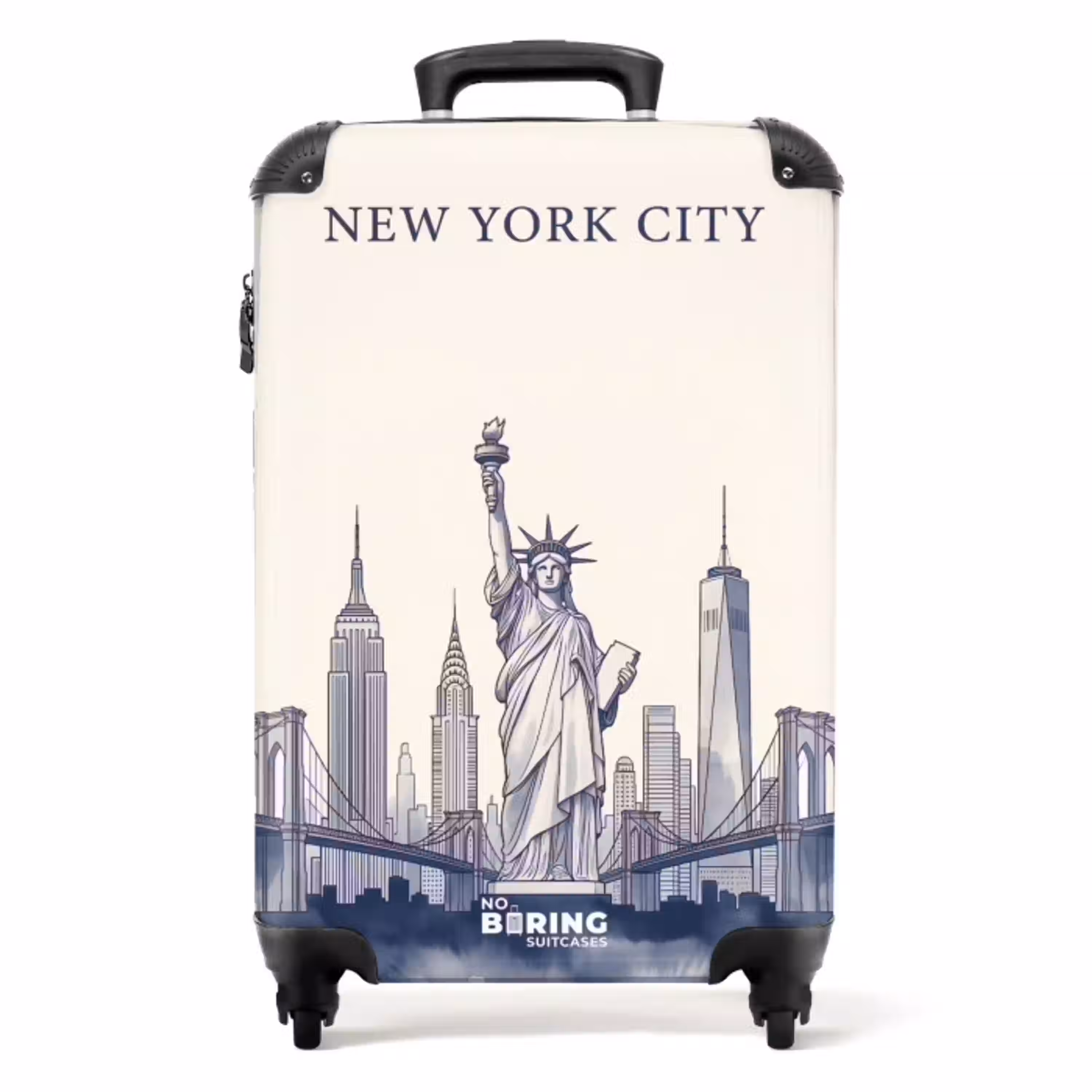 New York - Vrijheidsbeeld - Skyline - Illustratie - Blauw NBS - Handbagage koffer - Volwassenen Unisex middel -productfoto_recht