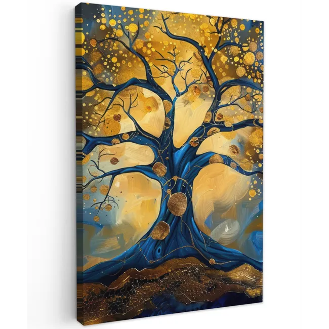 Boom - Levensboom - Blauw - Goud canvas 2cm klein -z3d