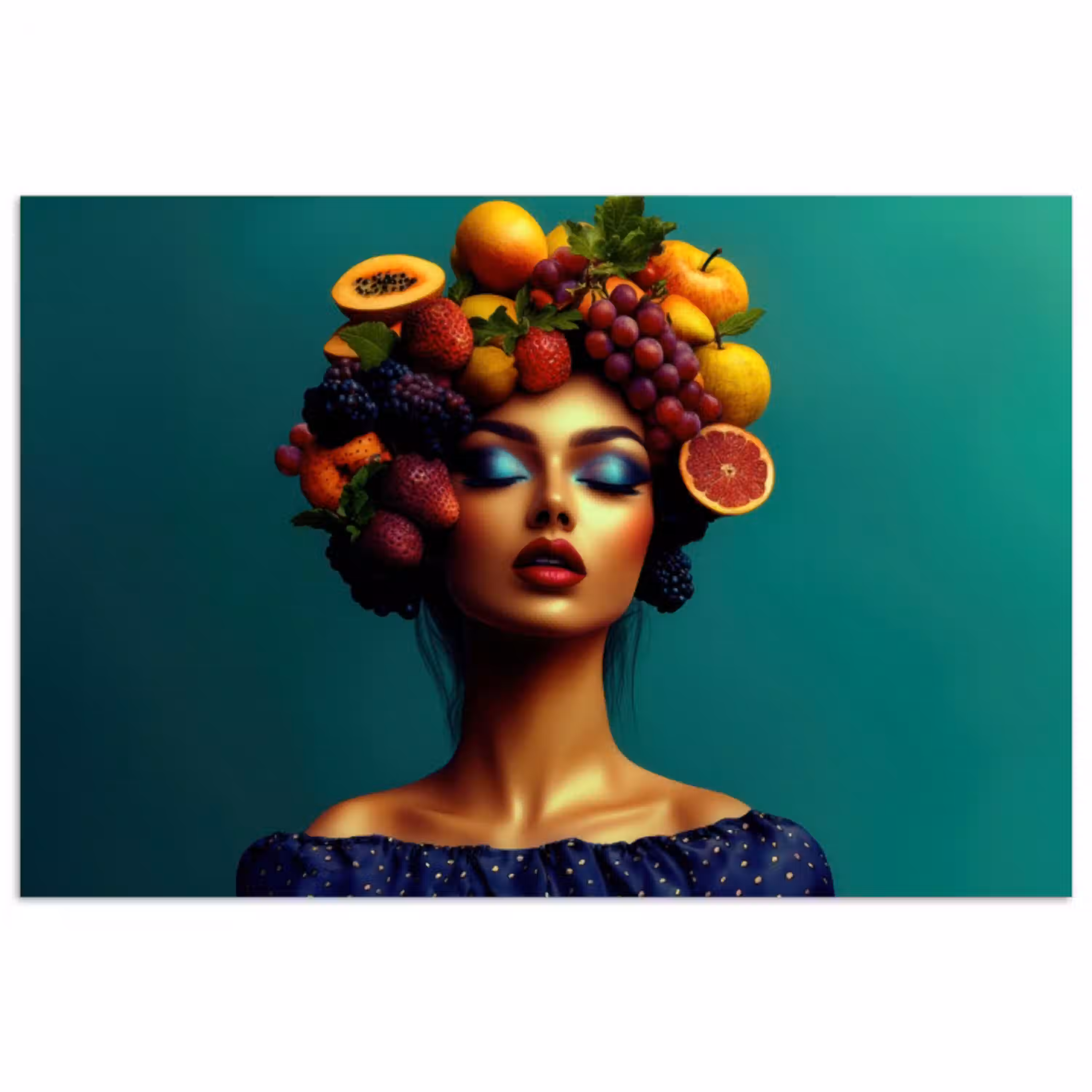 Vrouw - Hoodtooi - Tropisch - Fruit - Druiven poster papier klein -3d