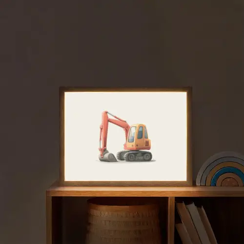 Graafmachine - Oranje - Illustratie - Minimalistisch Light Box met batterij (Wandlamp kind) middel -sfeer1_kind