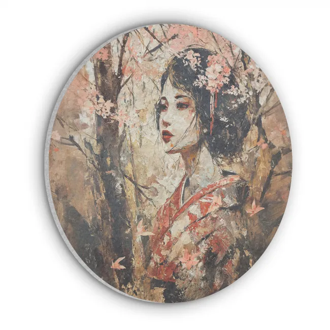 Kimono - Vrouw - kersenbomen Akoestische PET Vilt - Rond klein -3d