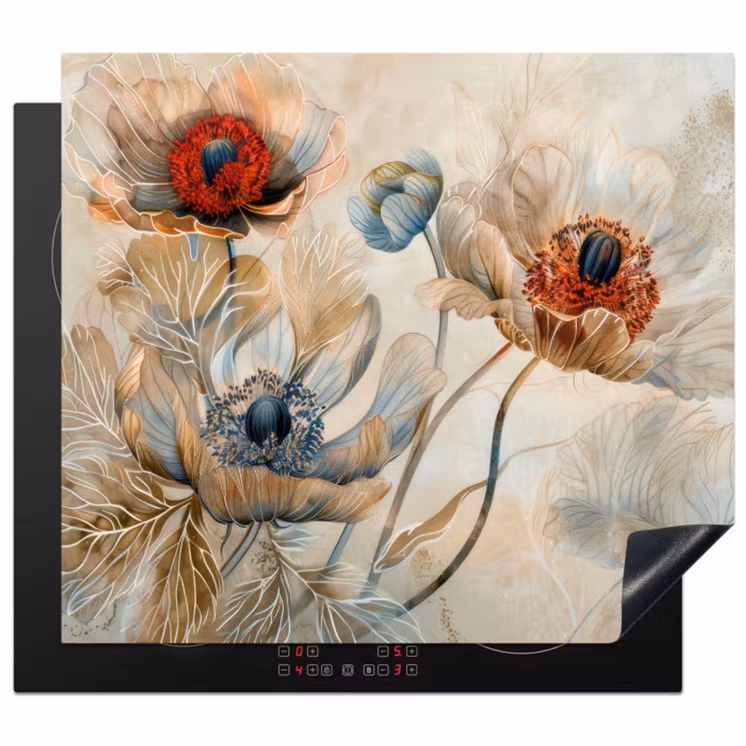 Inductie beschermer - Bloemen - Beige - Modern - Illustratie
