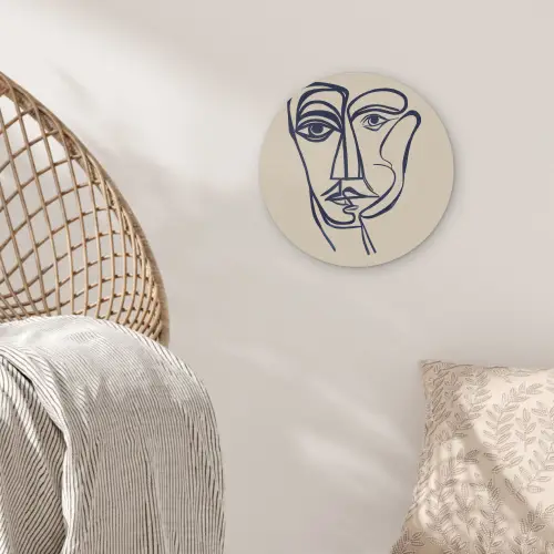 Minimalistisch - Lijnillustratie - Beige - Donkerblauw Akoestische PET Vilt - Rond klein -sfeer4