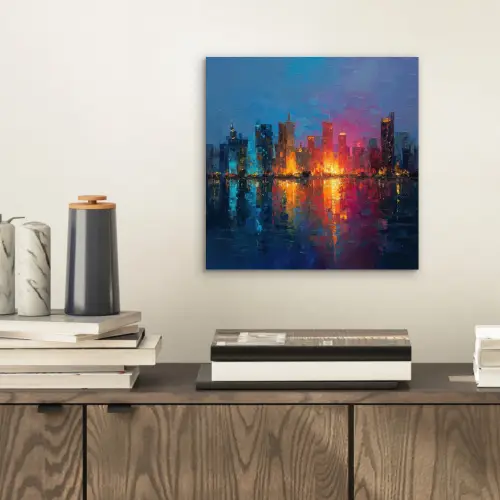 Skyline - Penseelstreken - Donkerblauw - Lichtgevend aluminium wit klein -sfeer1