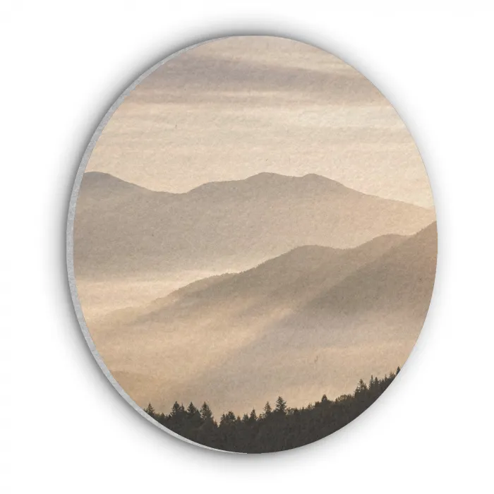 Bergen - Mist - Zonnestralen Akoestische PET Vilt - Rond klein -3d