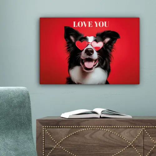 Hond - Hartjesbril - Loveyou - Rood canvas 2cm klein -sfeer4