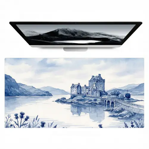 Schots - Kasteel - Blauw - Aquarel Muismat XXL klein -zzz3d