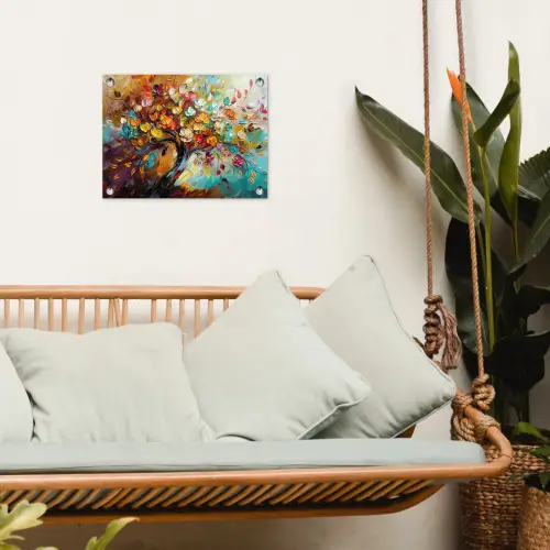 Boom - Abstract - Kleurrijk - Bloemen tuinposter los doek klein -sfeer7