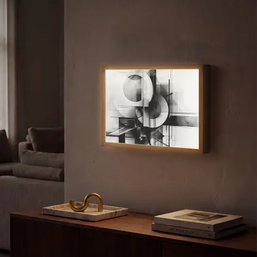Abstract - Kunst - Modern - Zwart wit Light Box met batterij (Wandlamp) middel -sfeer1
