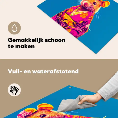 Muis - Kimono - Bloemen - Blauw Inductie beschemer met haakjes klein -ky-schoon-nl