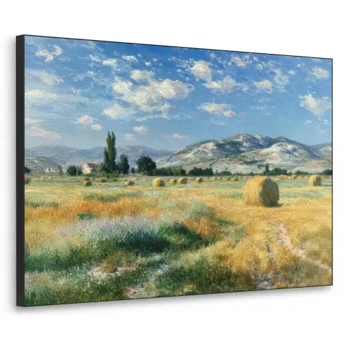 Landschap - Strobalen - Bergen - Wolken Textielframe zwart klein -3d