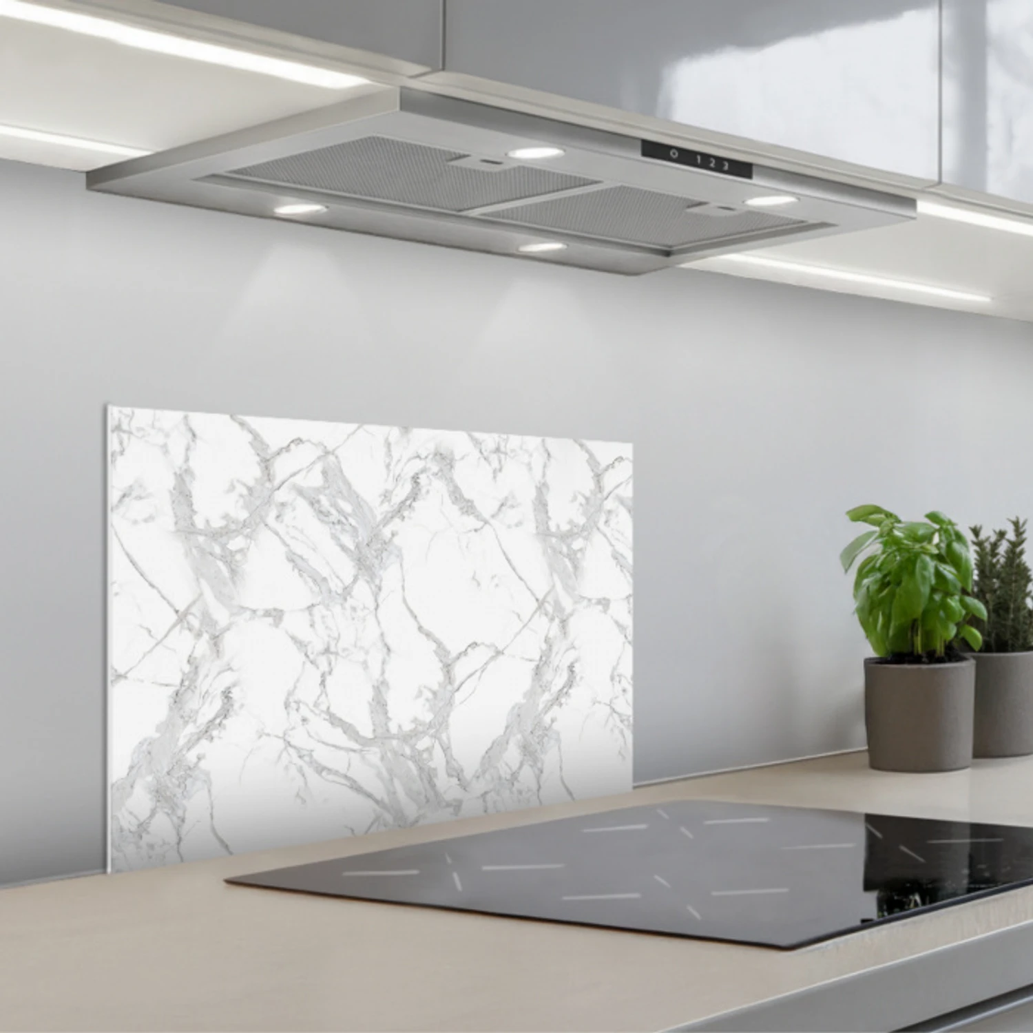 Marmer - Zuiver - Grijs - Aders keuken achterwand spatscherm klein 900 -3d_schuin