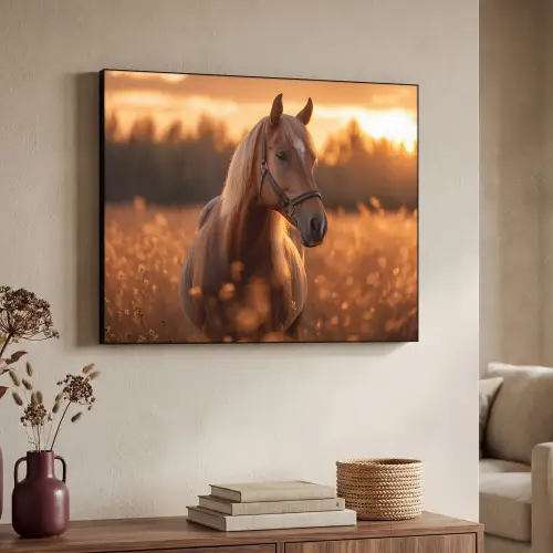 Paard - Natuur - Dier - Bruin - Dieren portret Textielframe zwart klein -sfeer3