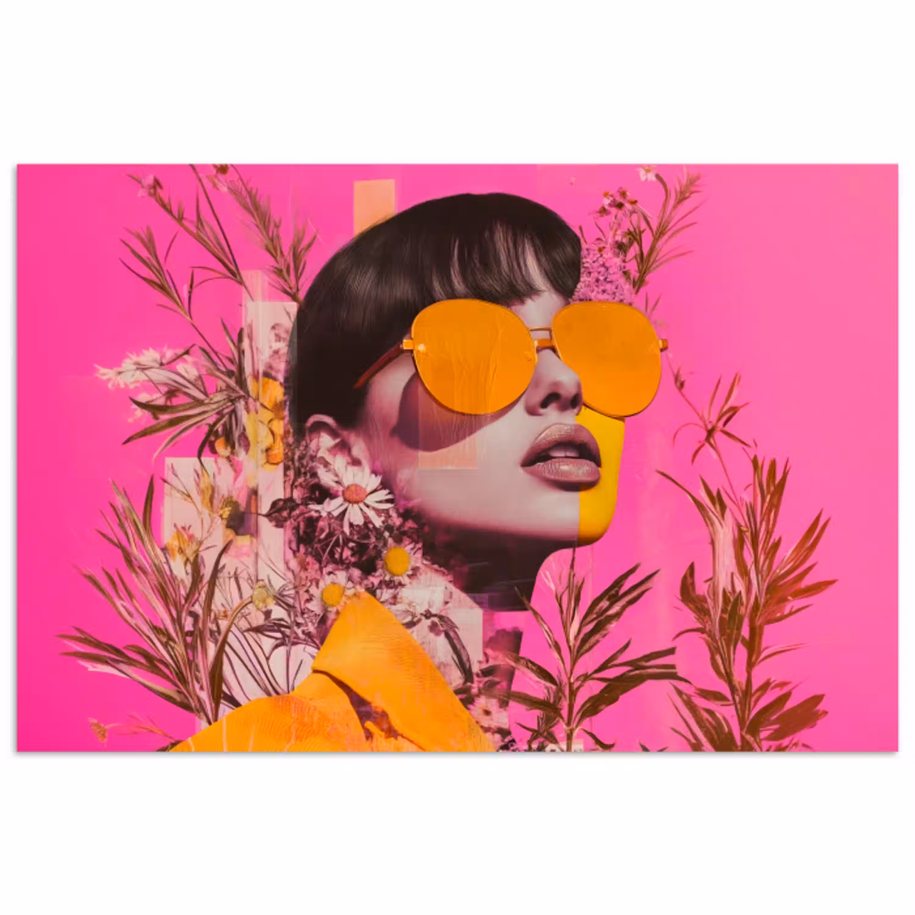 Zonnebril - Oranje - Vrouw - Planten poster papier klein -3d