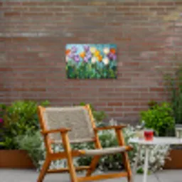 Mozaïek - Veld - Tulpen - Kleurrijk Tuinposter op houten frame 2 cm dik klein -sfeer3