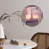 Doorkijk - Parijs - Eiffeltoren - Roze - Kersenbloesem Wandcirkel behangsticker klein -sfeer3