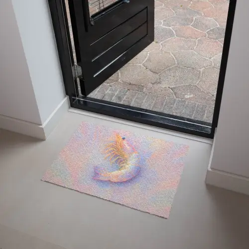 Garnaal - Subtiele structuur - Blauw - Roze Deurmat klein -sfeer5