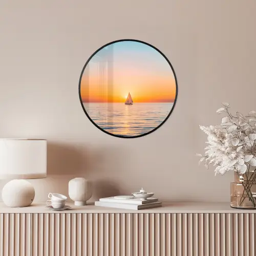Zee - Zeilboot - Zonsondergang Fotolijst rond zonder passe partout klein -sfeer3