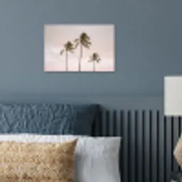 Palmbomen - Zonsondergang - Roze poster papier klein -sfeer2
