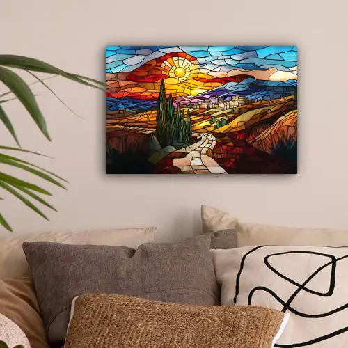 Mozaïek - Zon - Landschap - Dorp canvas 2cm klein -sfeer1