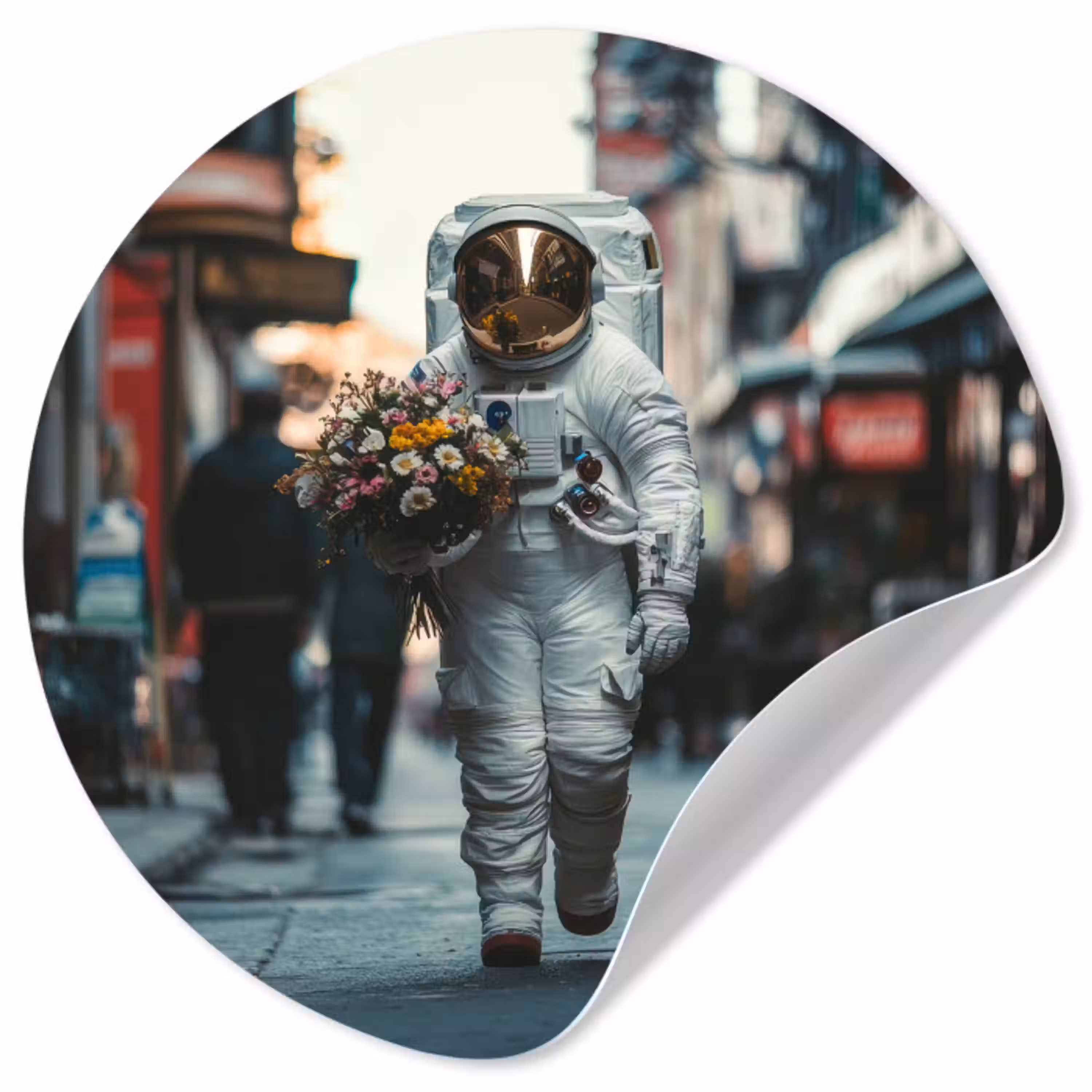 Boeket - Bloemen - Kleurrijk - Astronaut Wandcirkel behangsticker klein -3d