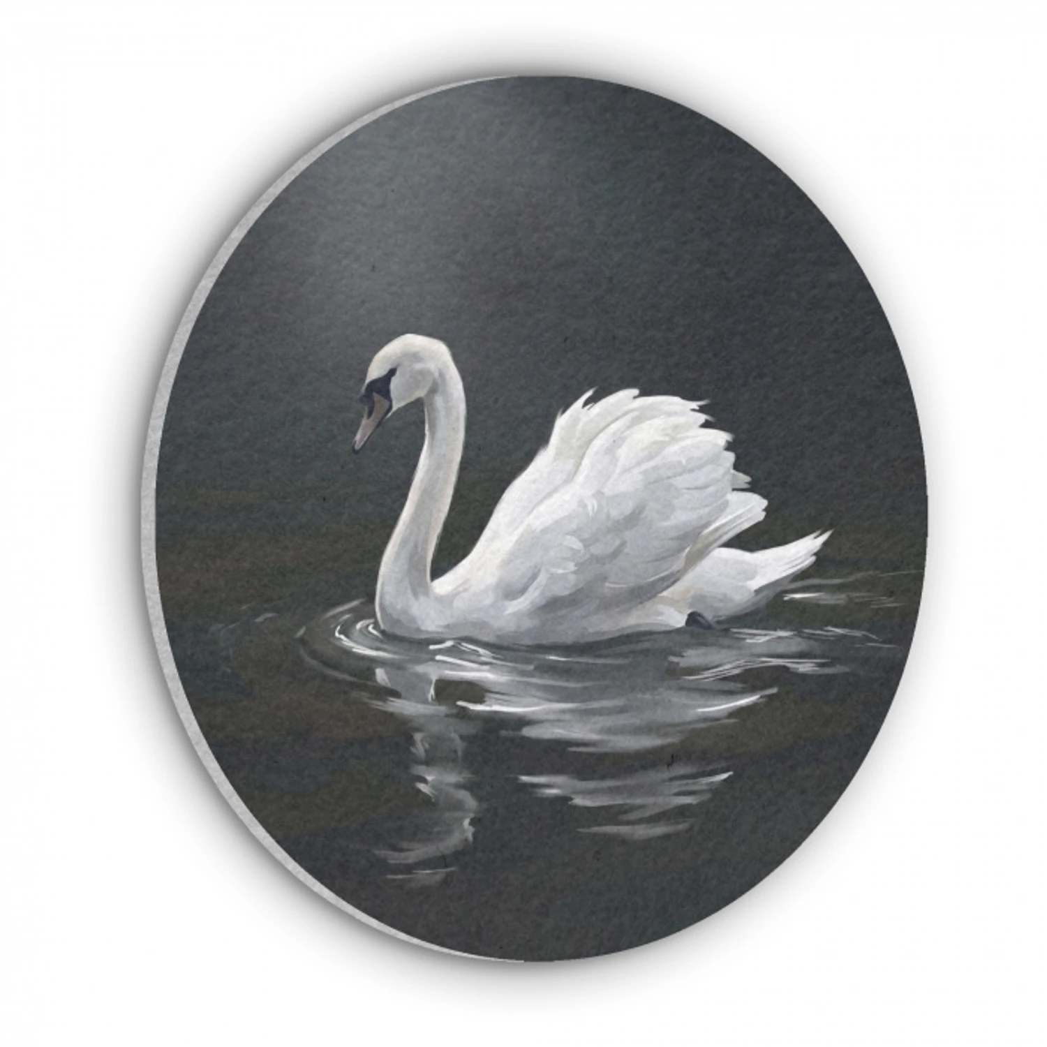 Zwaan - Water - Natuur - Realistisch - Wit Akoestische PET Vilt - Rond klein -3d