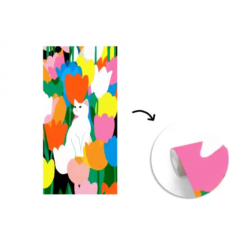 Tulpen - Kat - Kleurrijk fotobehang vinyl groot -3d