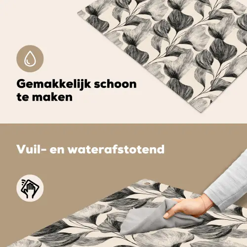 Botanisch - Bladeren - Zwart Inductie beschemer met haakjes klein 777 -ky-schoon-nl