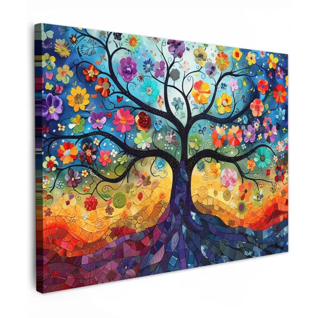 Tableau sur toile - Art - Arbre de vie - Fleurs - Hippie