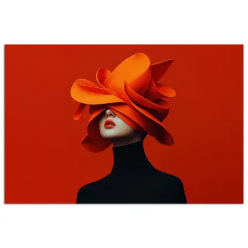 Oranje - Hoed - Vrouw poster papier klein -3d
