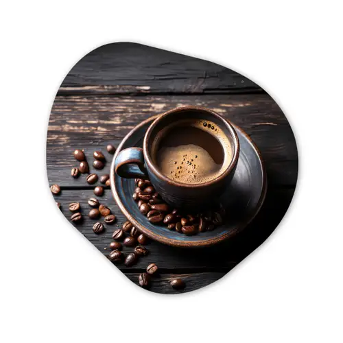 Kop - Koffie - Hout - Bonen Wandcirkel Organisch Aluminium middel -3d